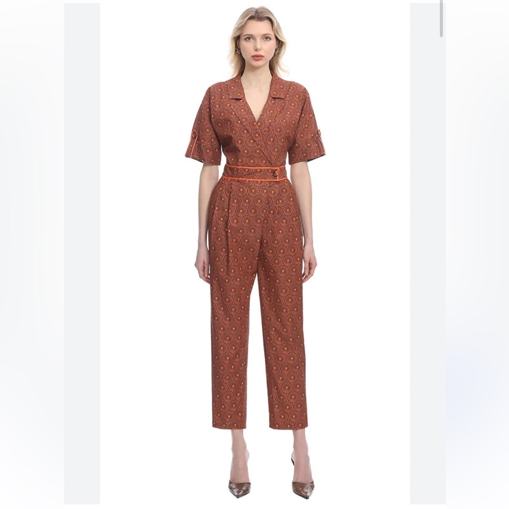 Exquise Orange Printed Short Sleeve Jumpsuit Small NEW